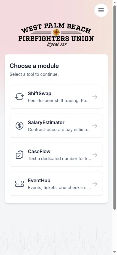 Logged-out public mobile home with Events, Salary Estimator, CrowdFund, and CaseFlow
